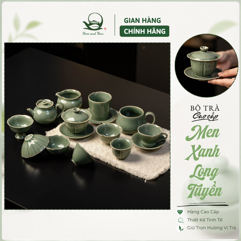 Bộ trà gốm sứ men xanh Long Tuyền | Gaiwan cao cấp 1 1