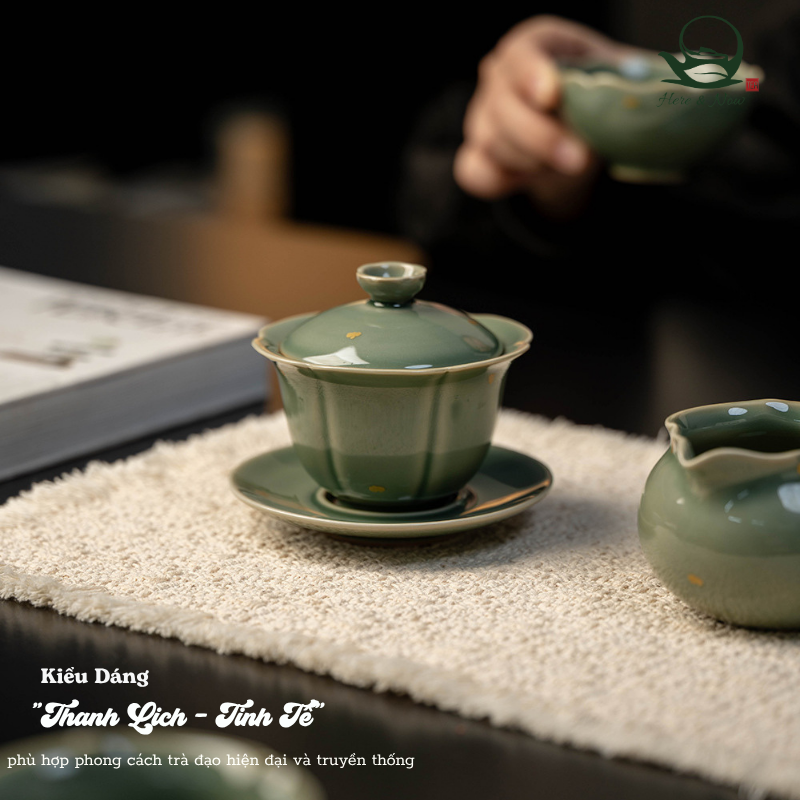Bộ trà gốm sứ men xanh Long Tuyền | Gaiwan cao cấp 3 51